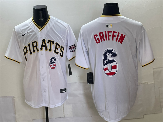 Men's Pittsburgh Pirates #6 Konnor Griffin White USA 250 Fourth of July Stitched Baseball Jersey